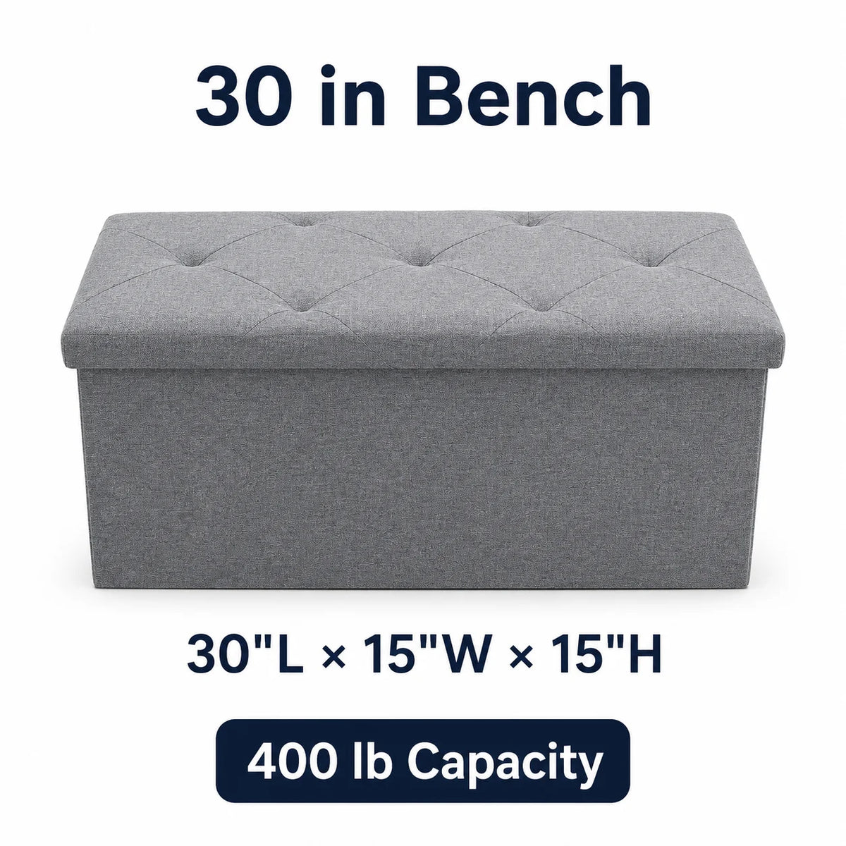 Foldable Storage Ottoman Bench With Tufted Fabric Hidden Compartment