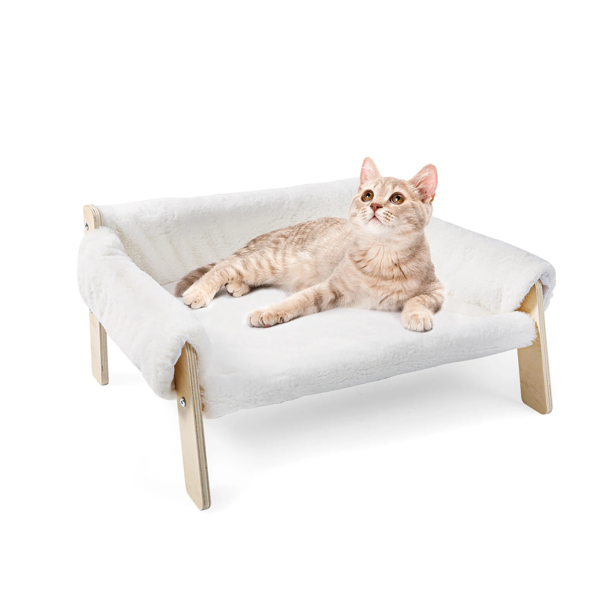 Raised Plush Cat Bed With Wooden Legs For Indoor Use