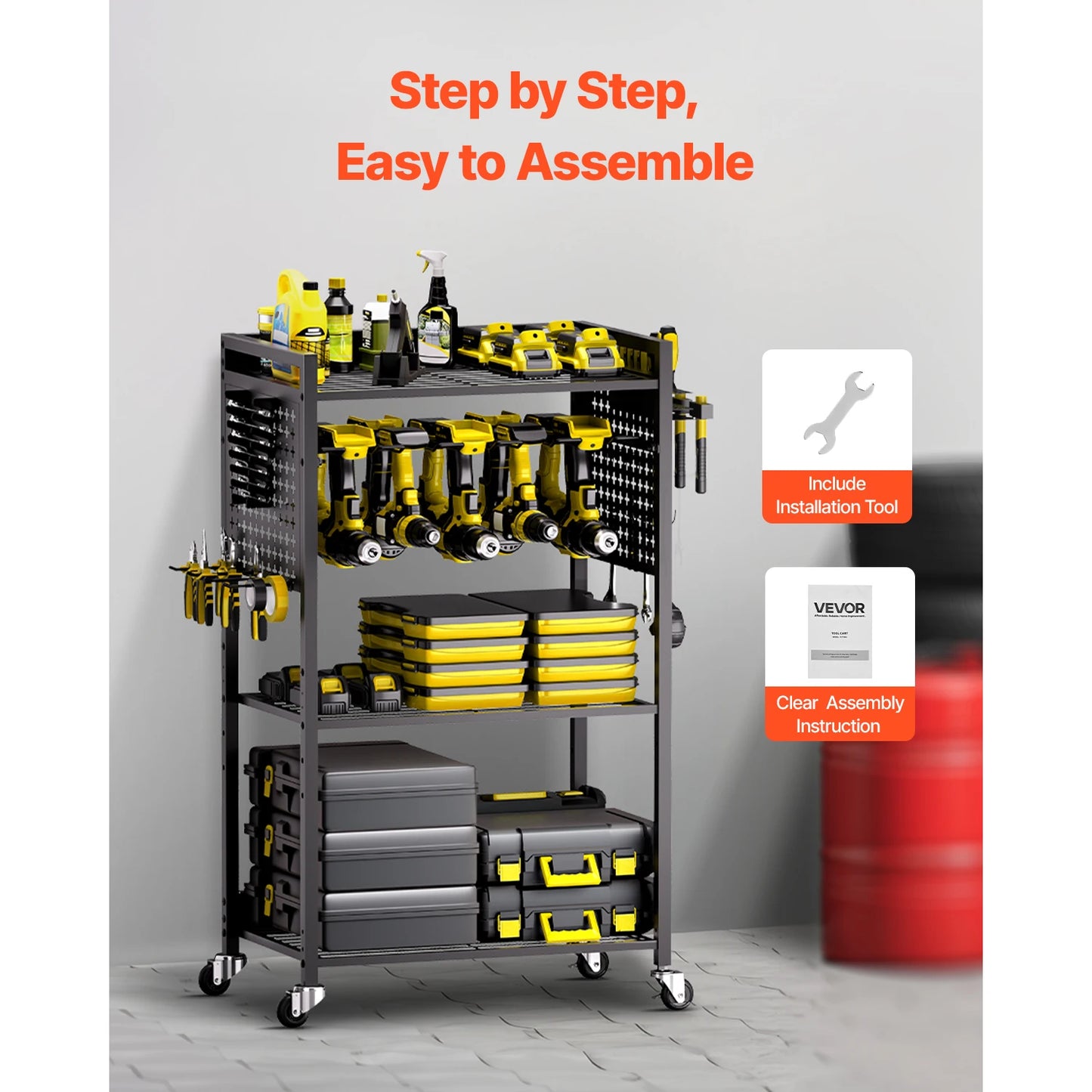 SucceBuy 4 Tier Rolling Tool Organizer Cart For Garage And Workshop