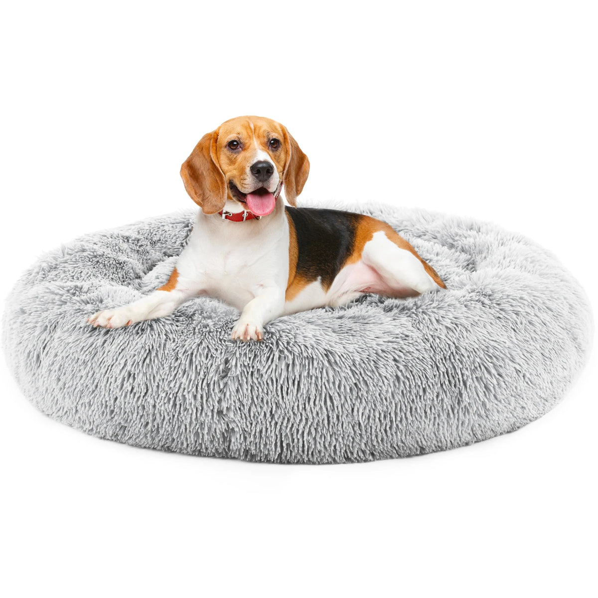 Jhk Calming Washable Round Fluffy Faux Fur Dog Bed
