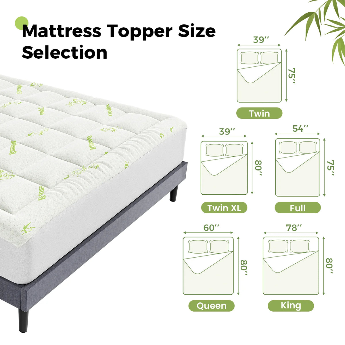 JHK Bamboo Latex Mattress Topper With Deep Pockets Cooling Layer