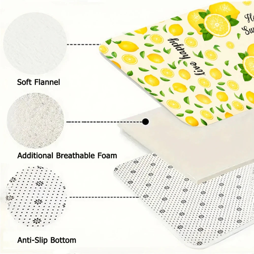 3 Piece Home Decor Mat Set With Lemon Leaf Print Design