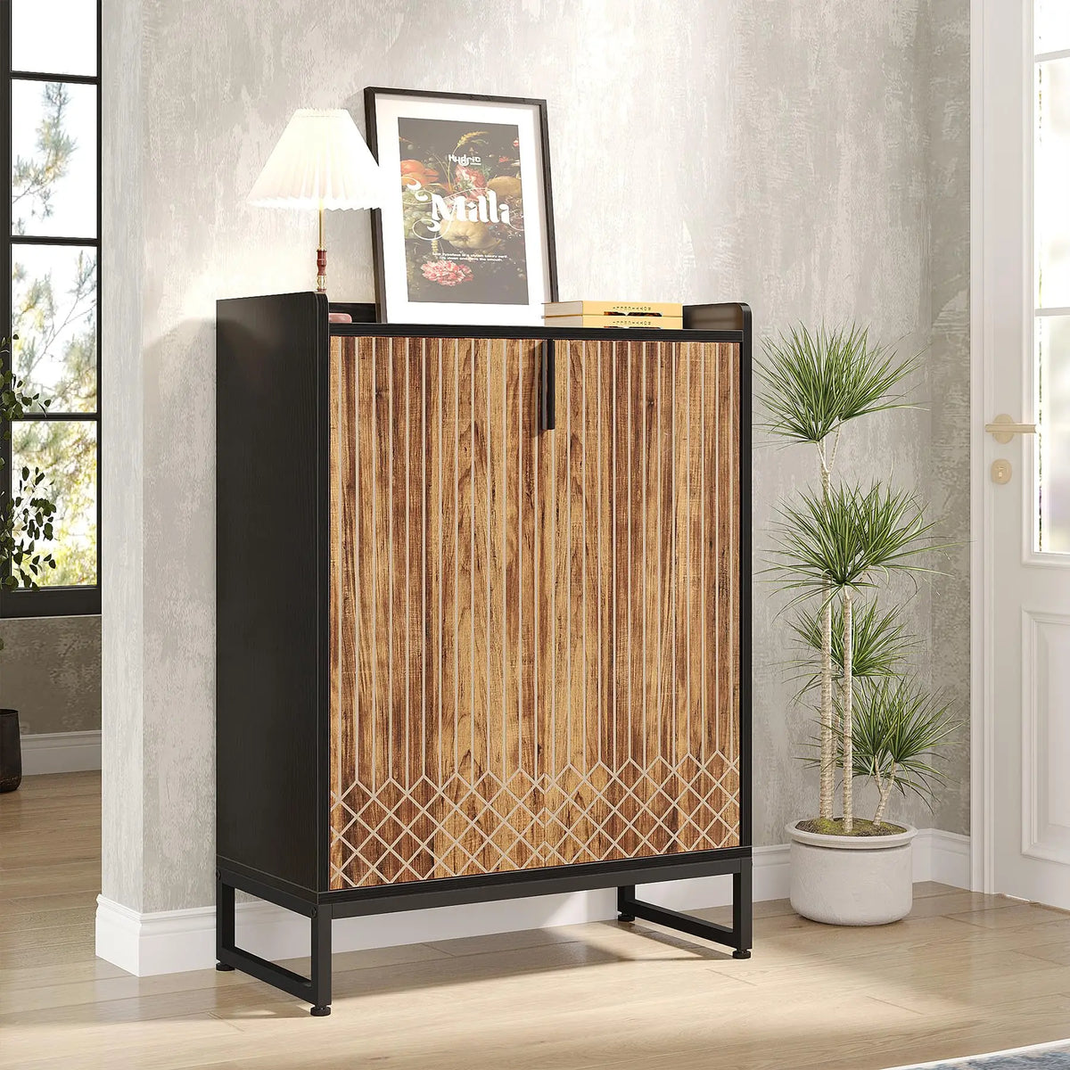 Tribesigns Five Tier Wooden Shoe Rack Storage Cabinet