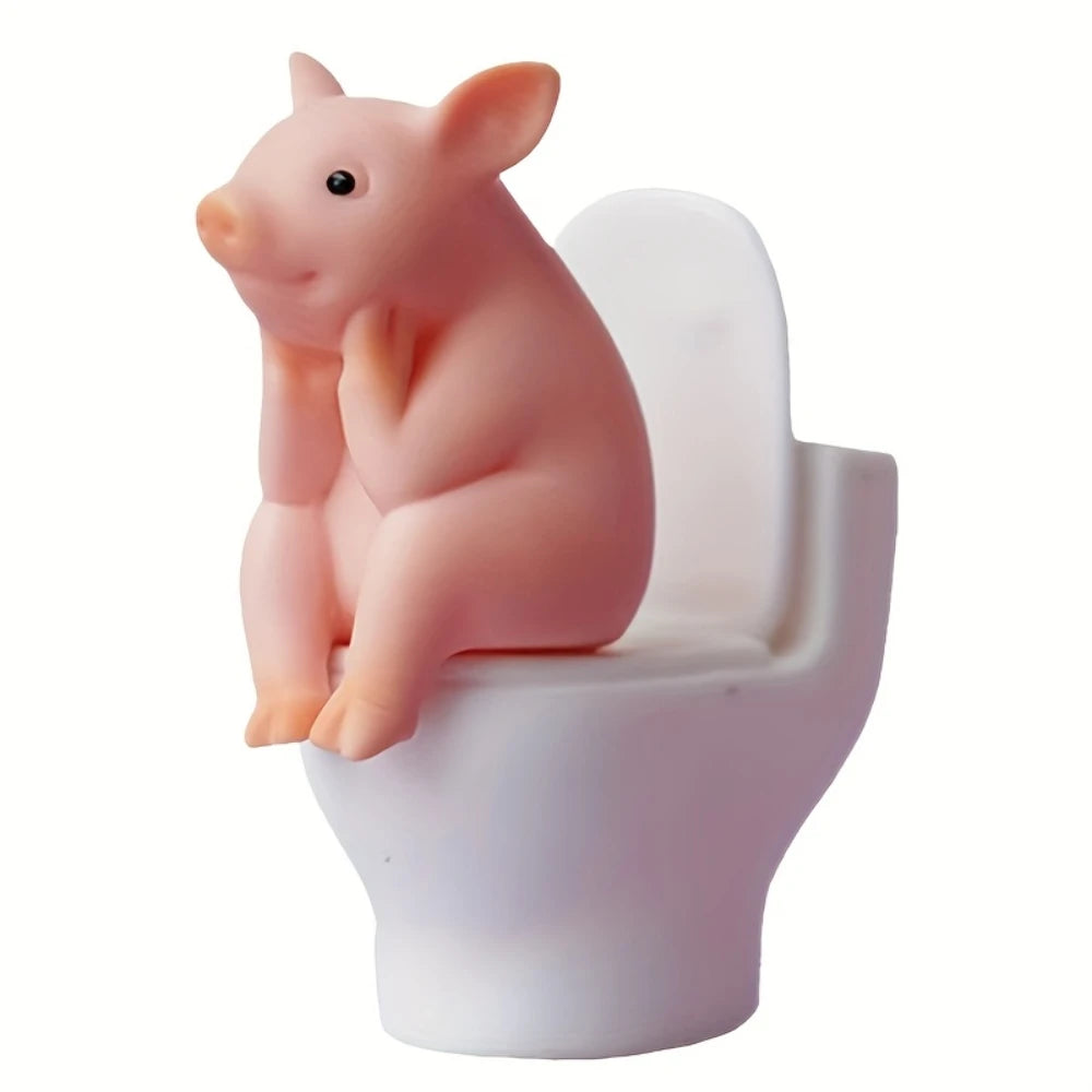 Cute PVC Toilet Pig Bathroom And Desk Home Decor Ornament