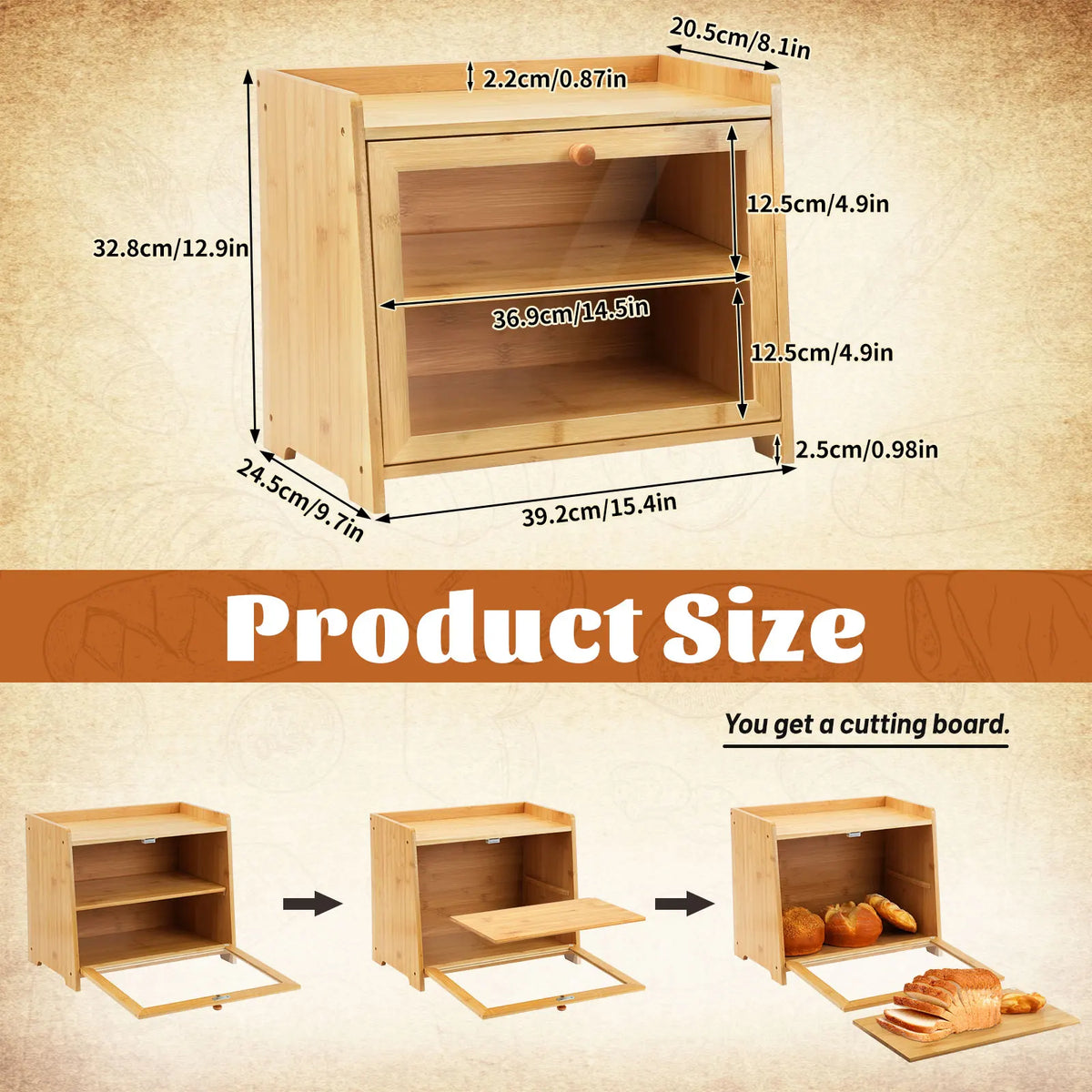 Bamboo Bread Box Kitchen Countertop Storage Container