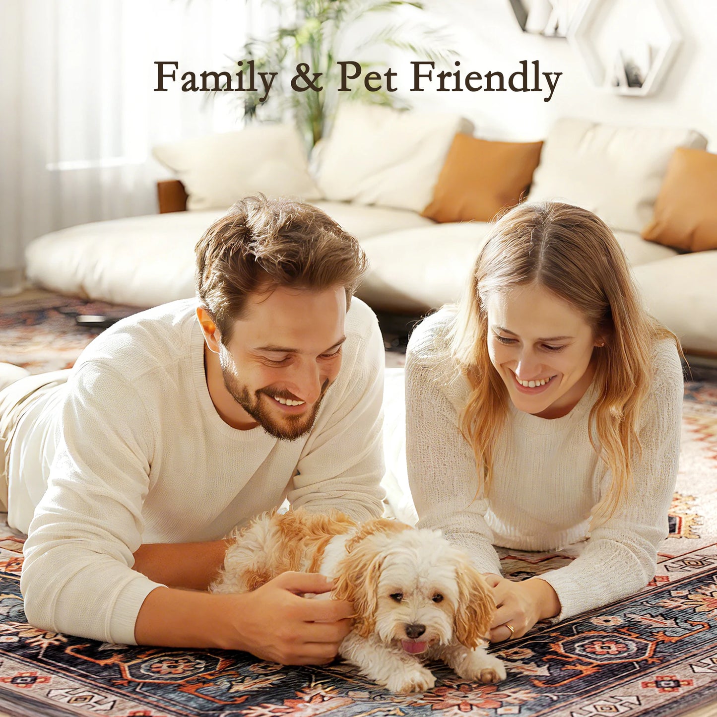 Machine Washable Modern Polyester Area Rug With Rubber Backing