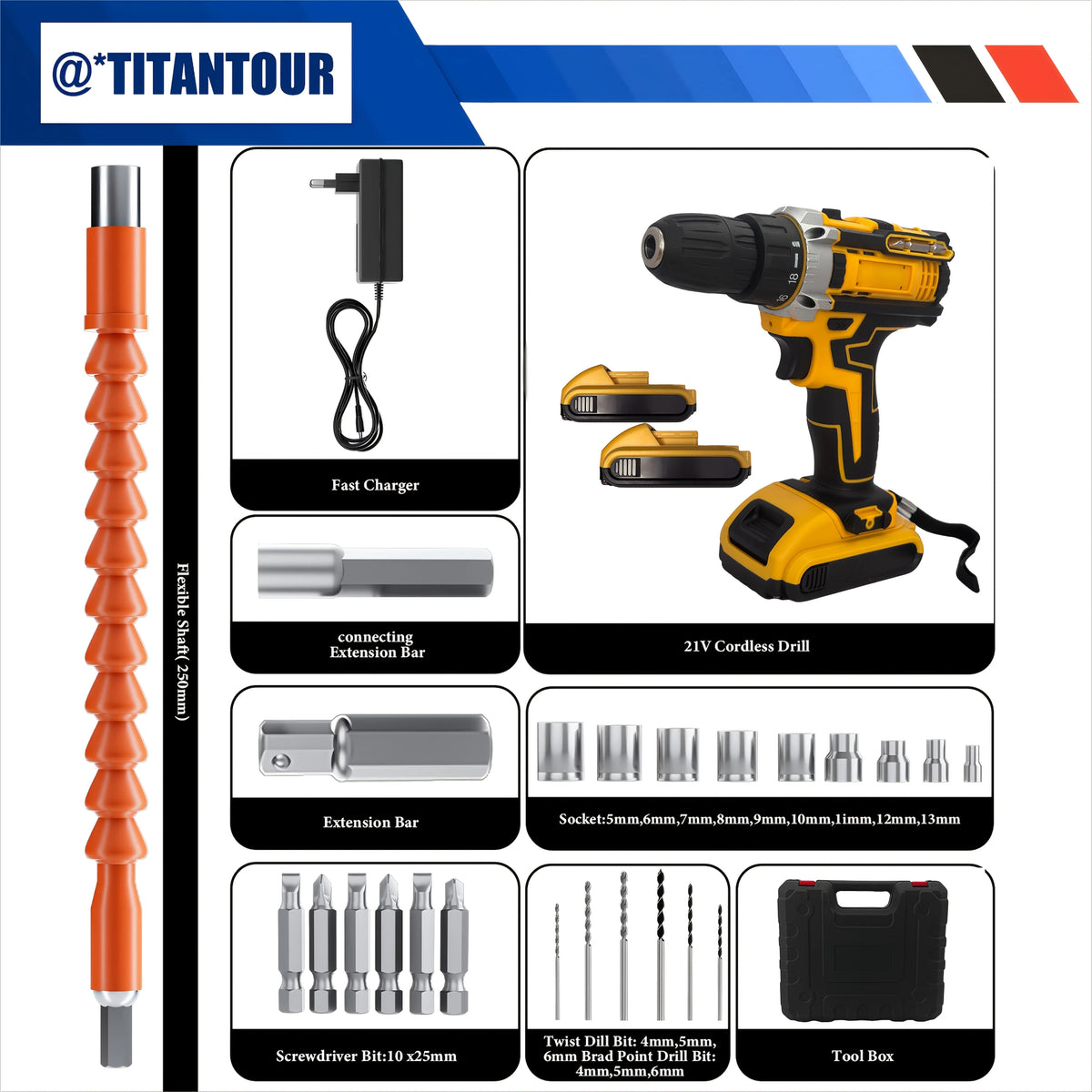 21V Cordless Lithium Drill Set With Dual Batteries And Case