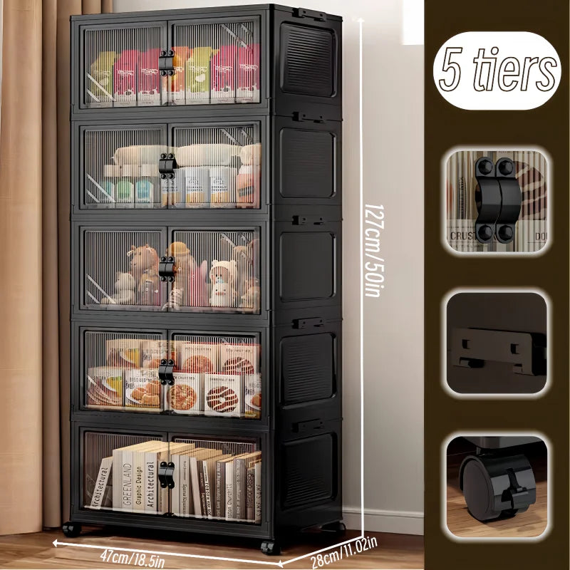 Onenoble Foldable Storage Cabinet With Clear Doors And Wheels