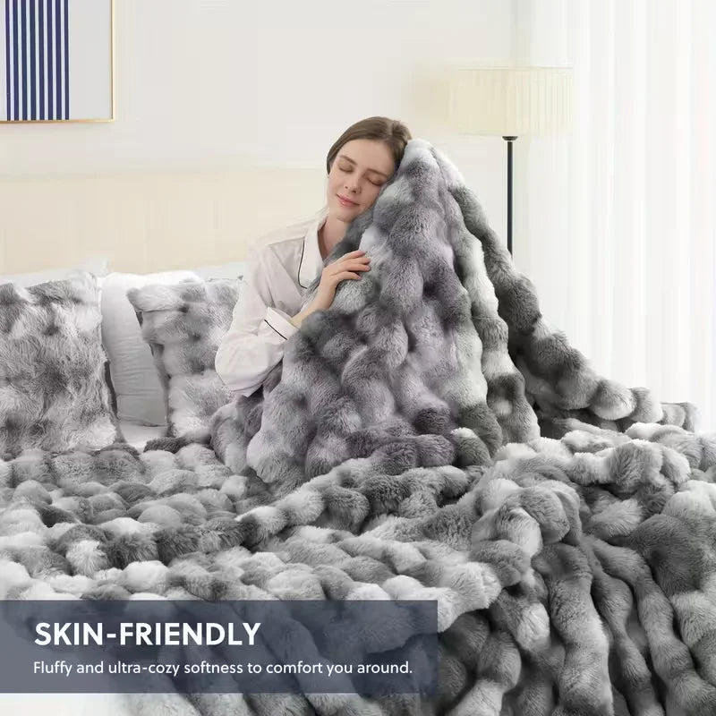ROSEKIND Soft Faux Fur Rabbit Blanket For Living Room