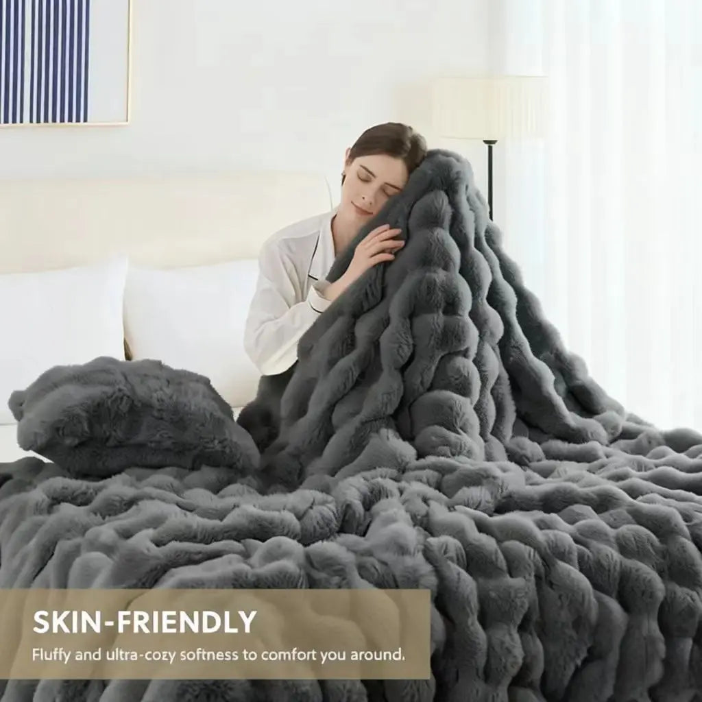 ROSEKIND Soft Faux Fur Rabbit Blanket For Living Room