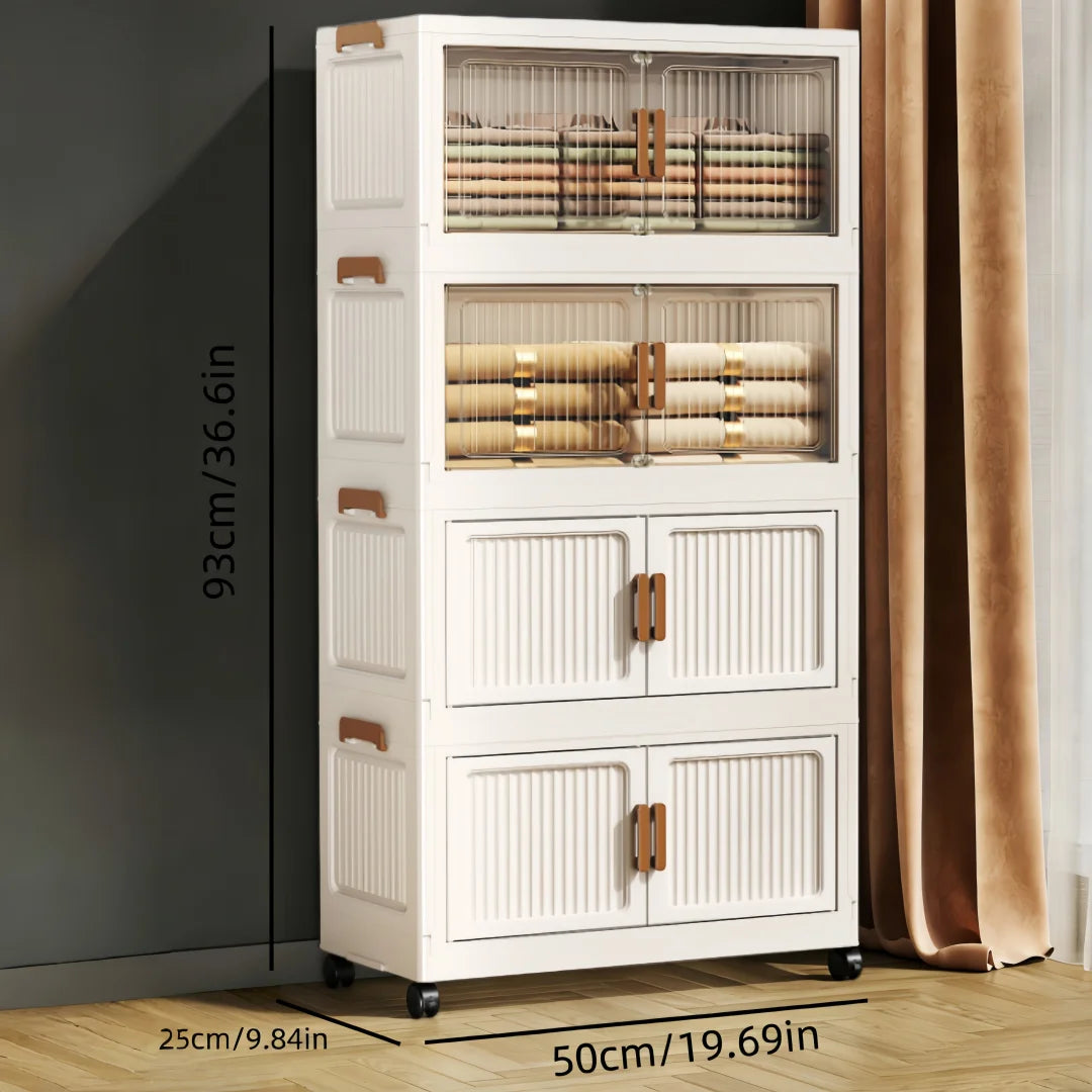 Foldable Stackable Plastic Storage Cabinet With Clear Doors On Wheels