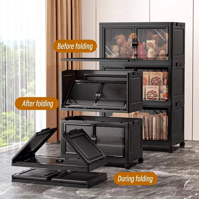 Onenoble Foldable Storage Cabinet With Clear Doors And Wheels