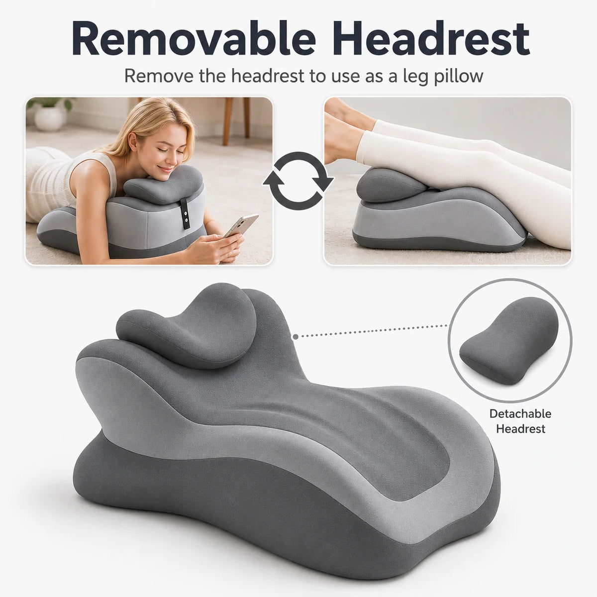Ergonomic Memory Foam Stomach Reading Pillow With Removable Headrest