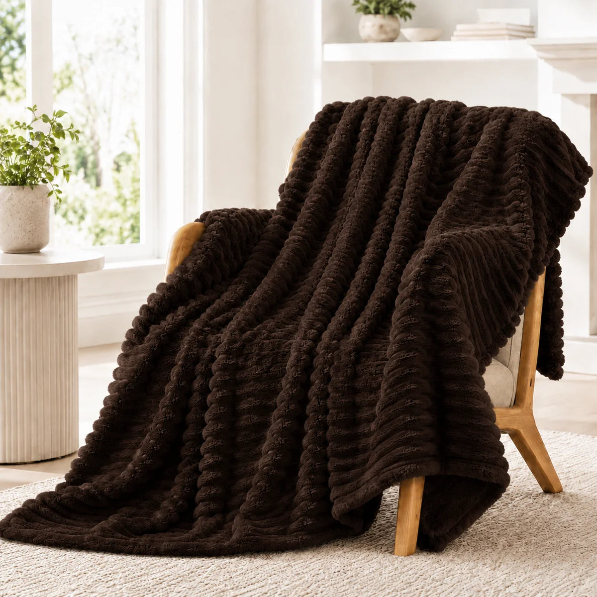 Premium Soft Faux Rabbit Fur Blanket Warm Coral Fleece Throw