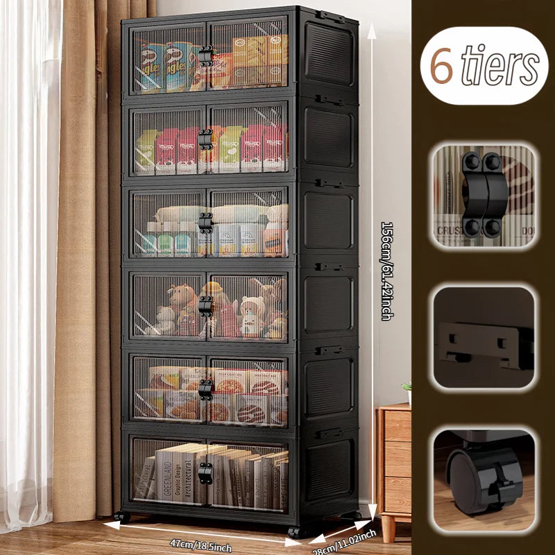Onenoble Foldable Storage Cabinet With Clear Doors And Wheels