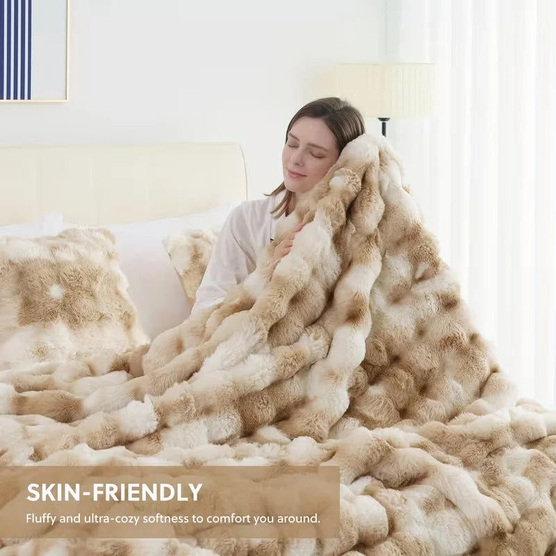 ROSEKIND Soft Faux Fur Rabbit Blanket For Living Room