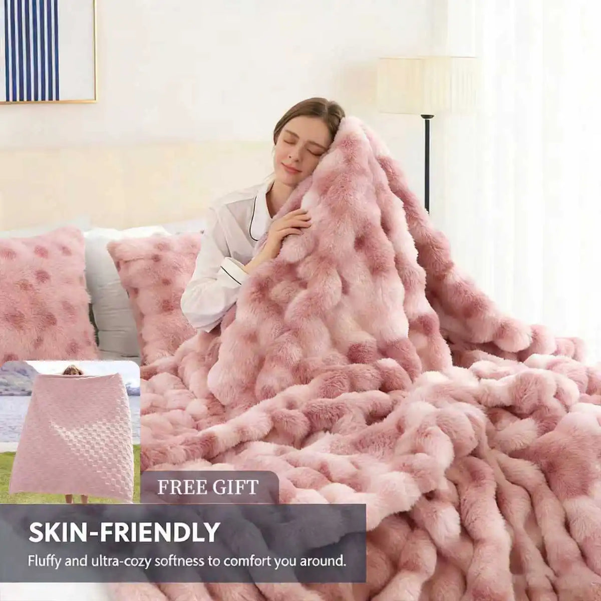 ROSEKIND Soft Faux Fur Rabbit Blanket For Living Room