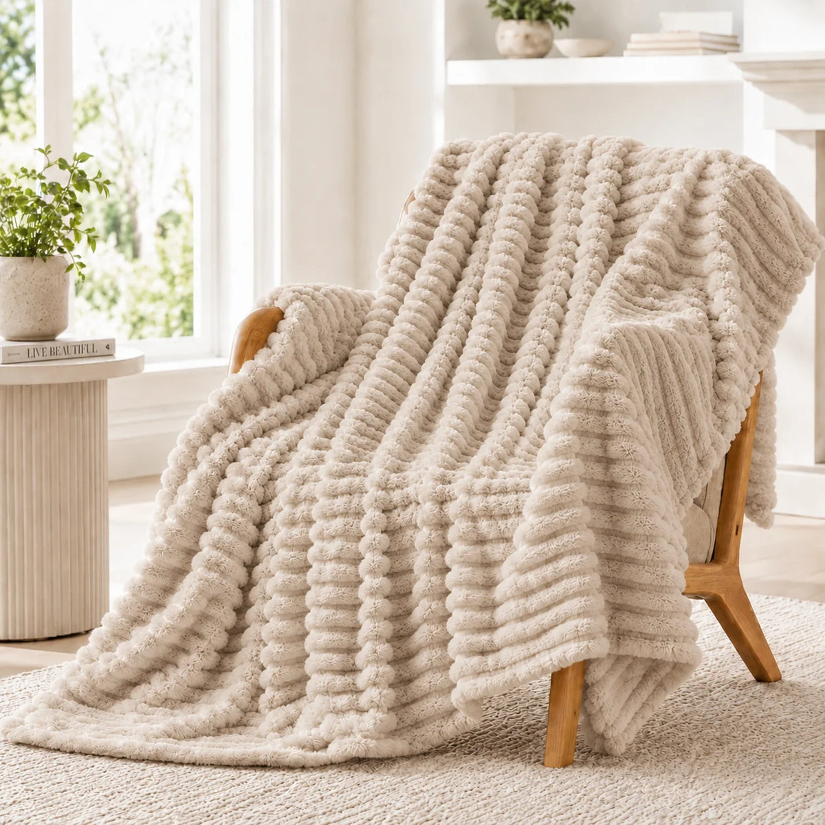 Premium Soft Faux Rabbit Fur Blanket Warm Coral Fleece Throw