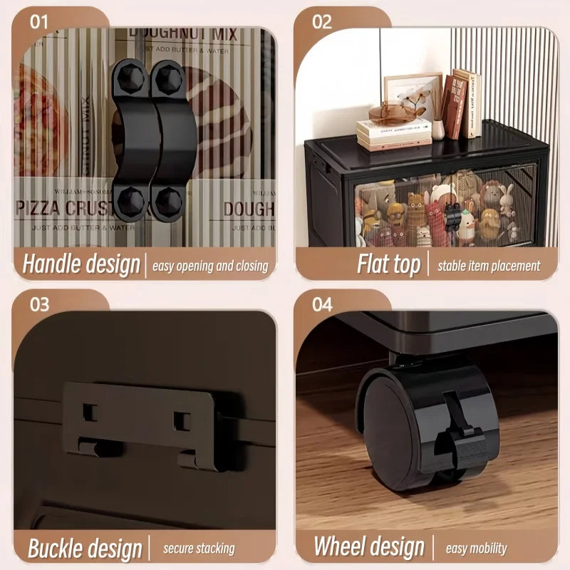 Onenoble Foldable Storage Cabinet With Clear Doors And Wheels
