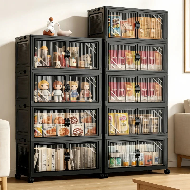 Onenoble Foldable Storage Cabinet With Clear Doors And Wheels