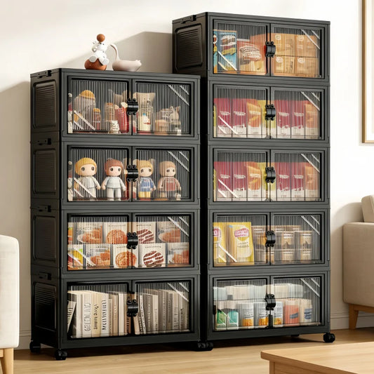 Onenoble Foldable Storage Cabinet With Clear Doors And Wheels