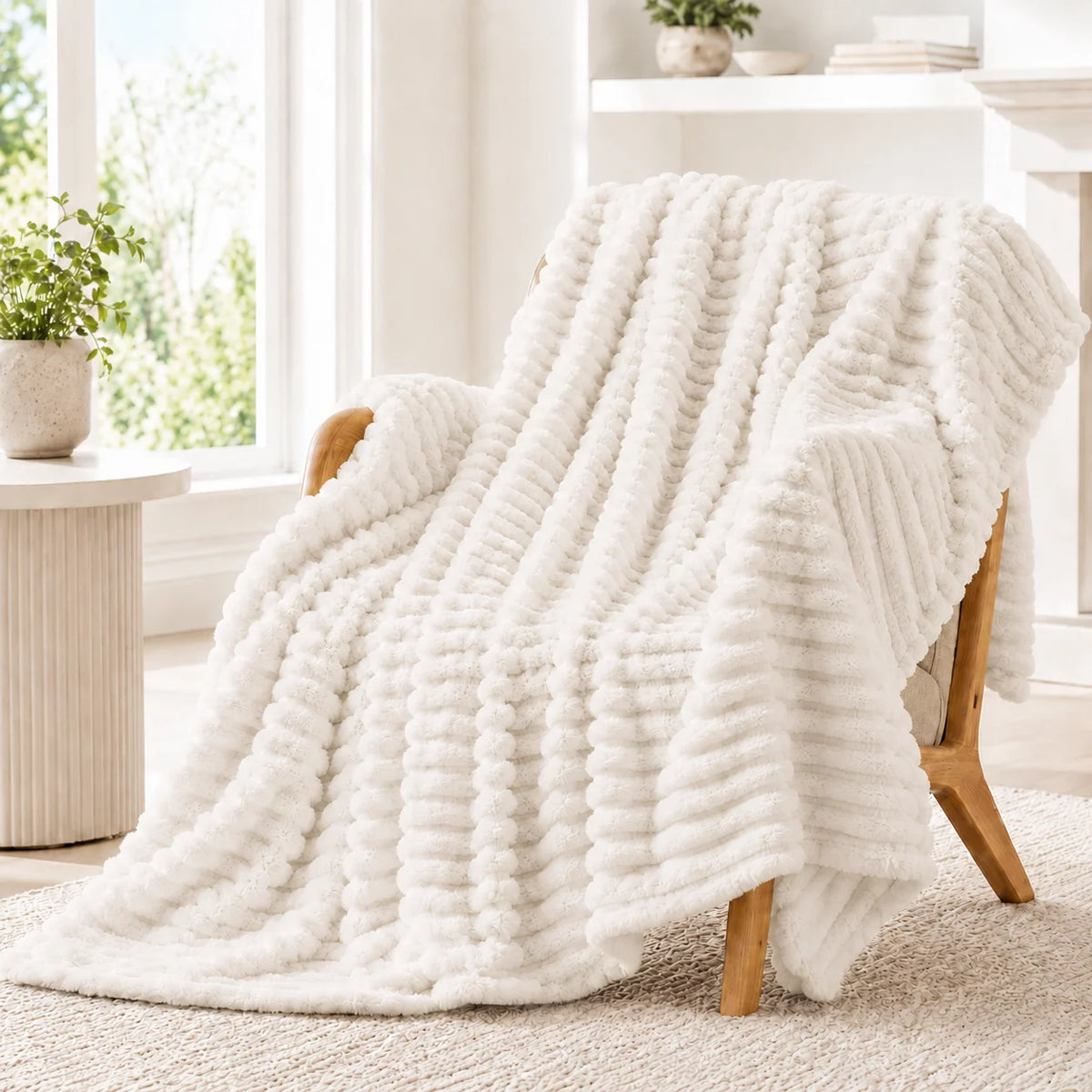 Premium Soft Faux Rabbit Fur Blanket Warm Coral Fleece Throw