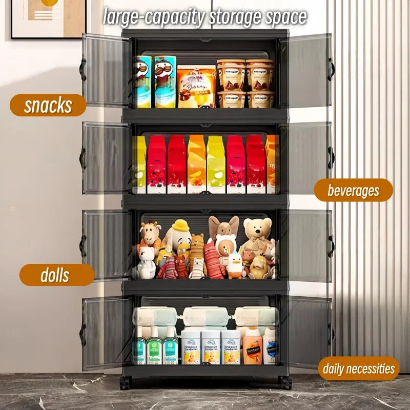 Onenoble Foldable Storage Cabinet With Clear Doors And Wheels