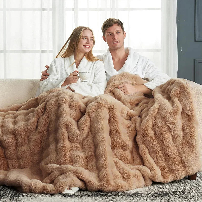 ROSEKIND Soft Faux Fur Rabbit Blanket For Living Room