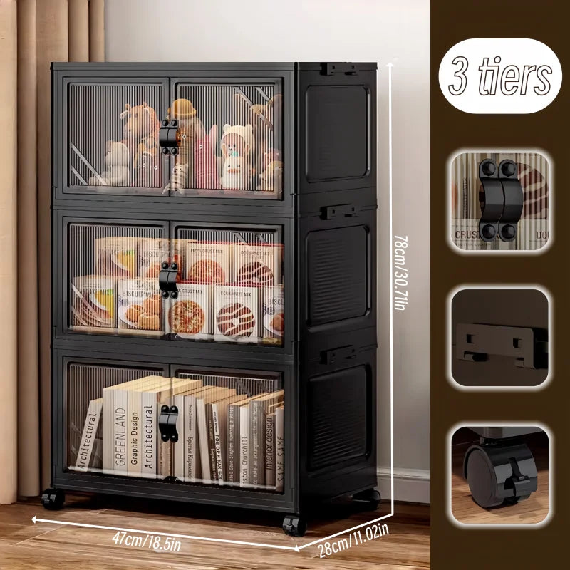 Onenoble Foldable Storage Cabinet With Clear Doors And Wheels