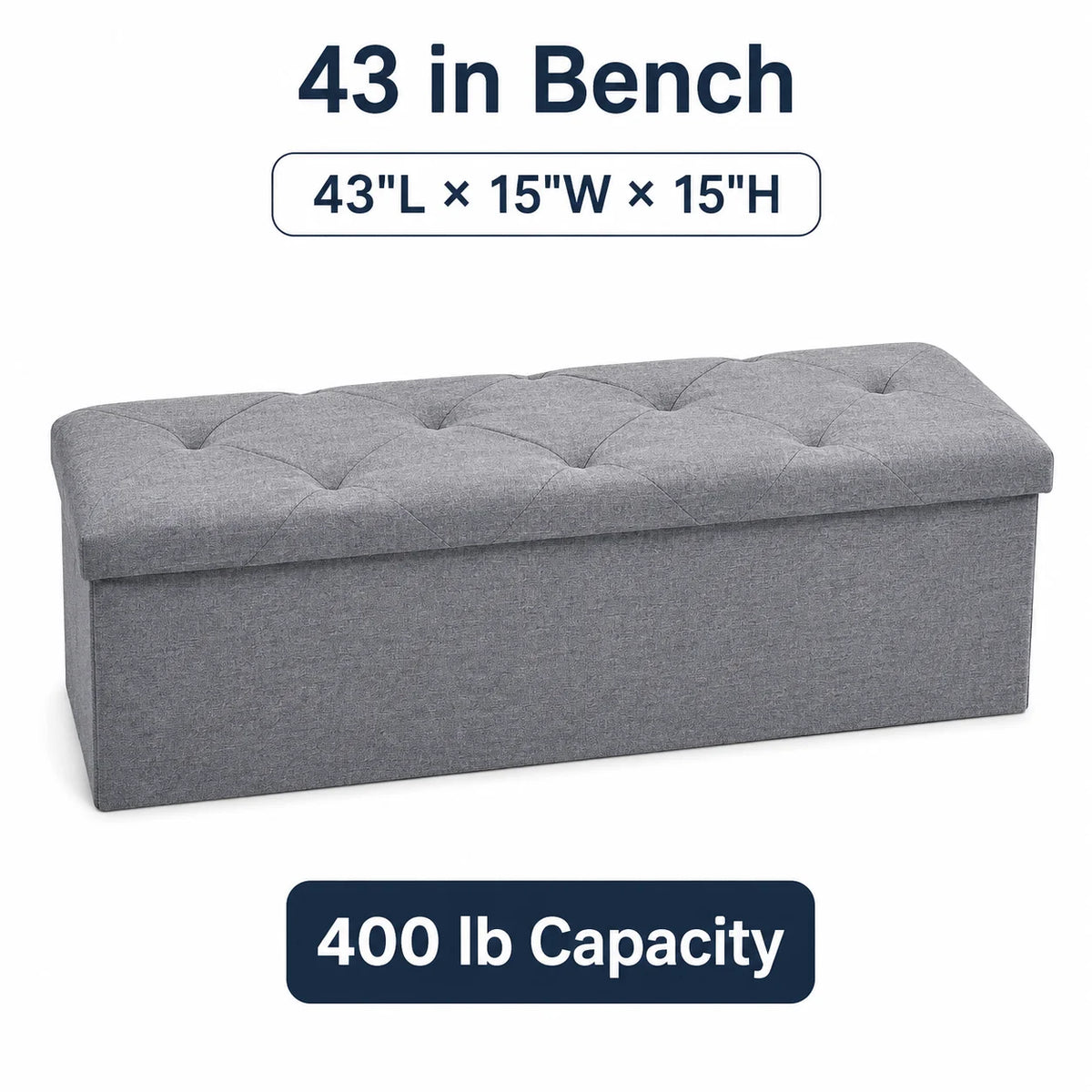 Foldable Storage Ottoman Bench With Tufted Fabric Hidden Compartment
