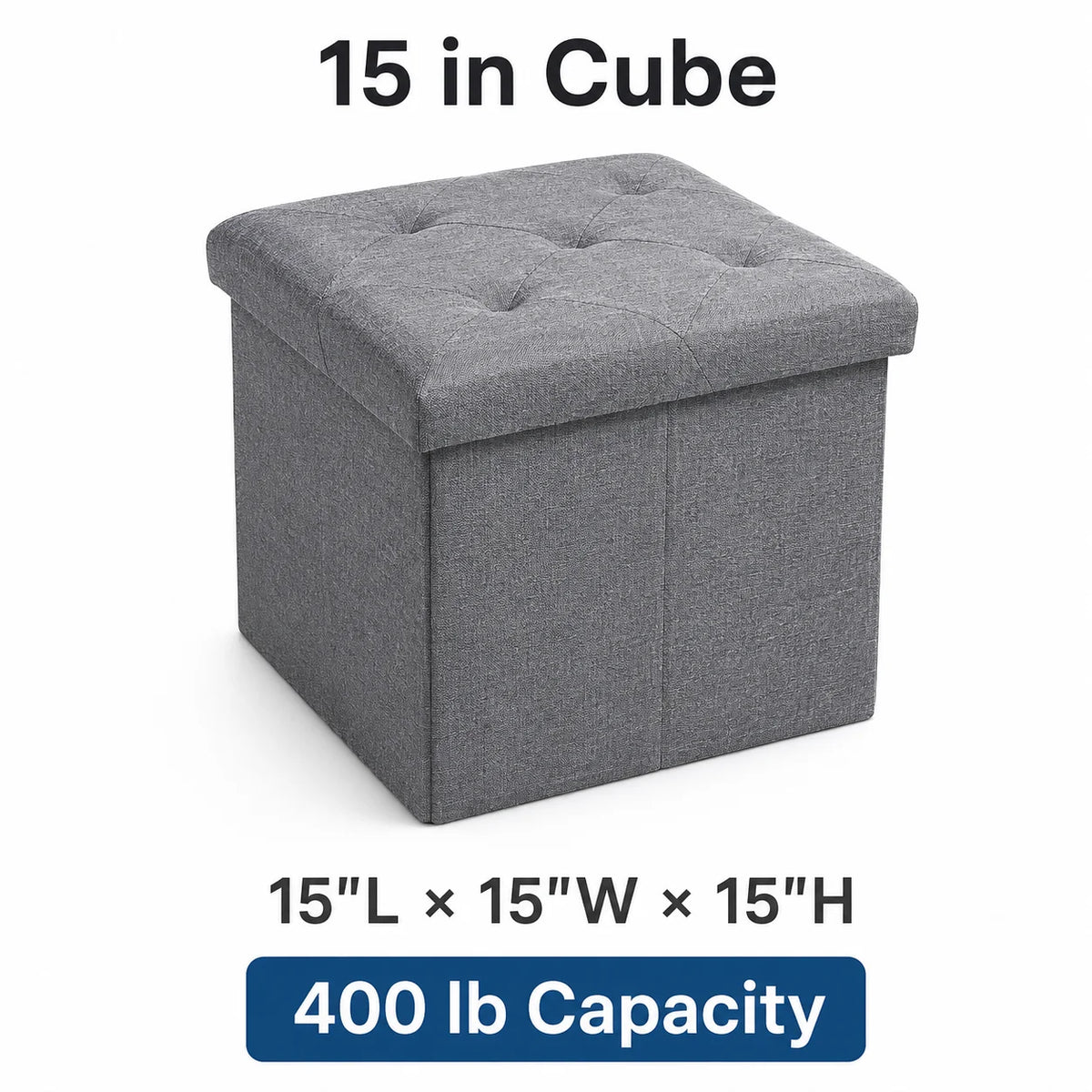 Foldable Storage Ottoman Bench With Tufted Fabric Hidden Compartment