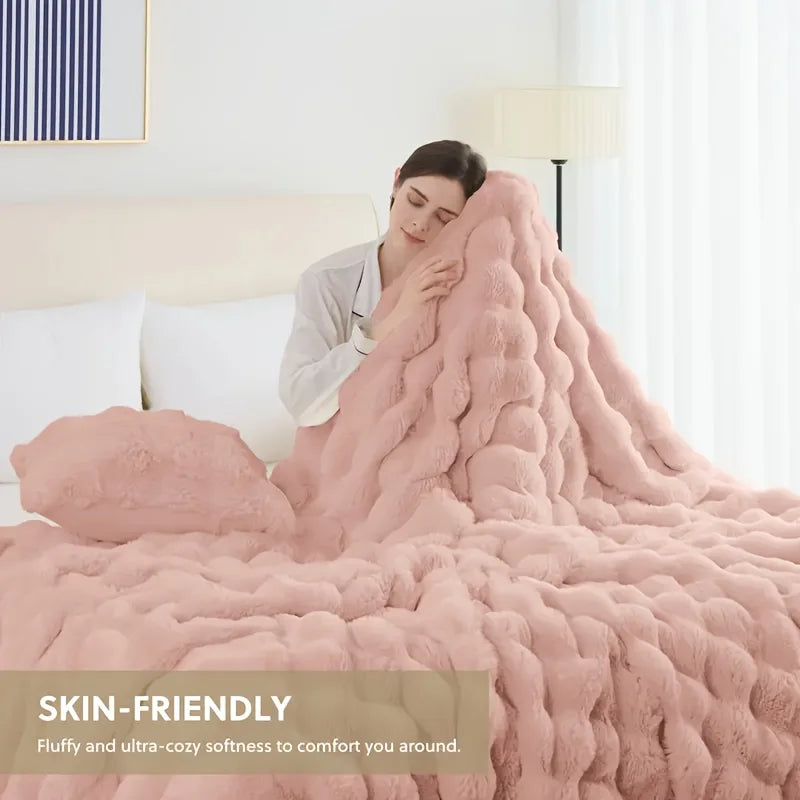 ROSEKIND Soft Faux Fur Rabbit Blanket For Living Room