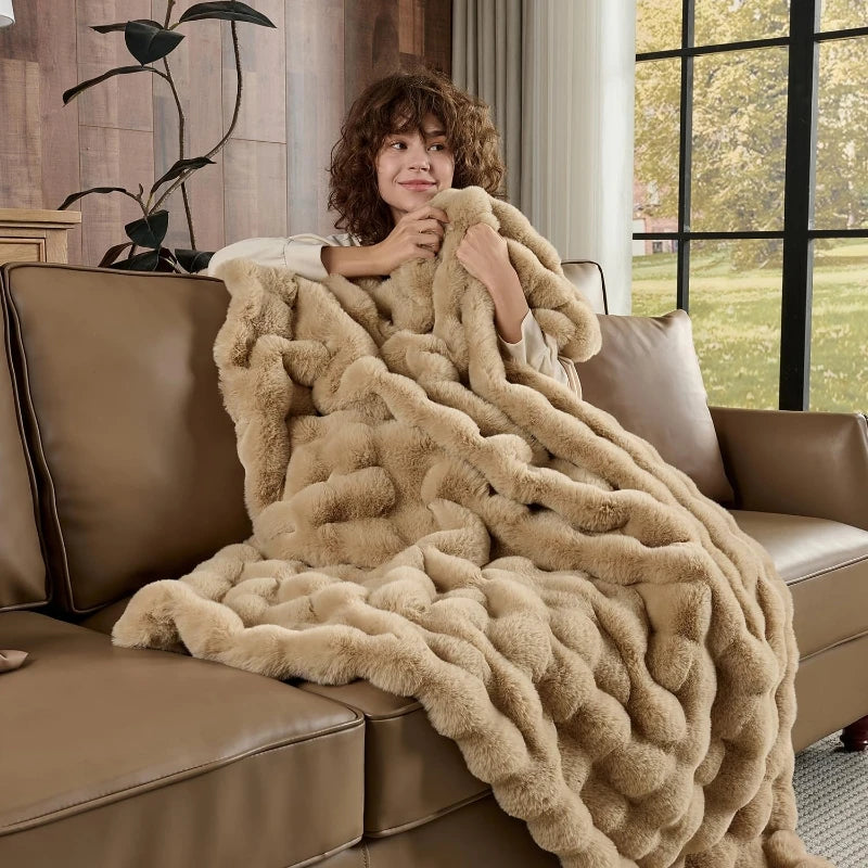 ROSEKIND Soft Faux Fur Rabbit Blanket For Living Room