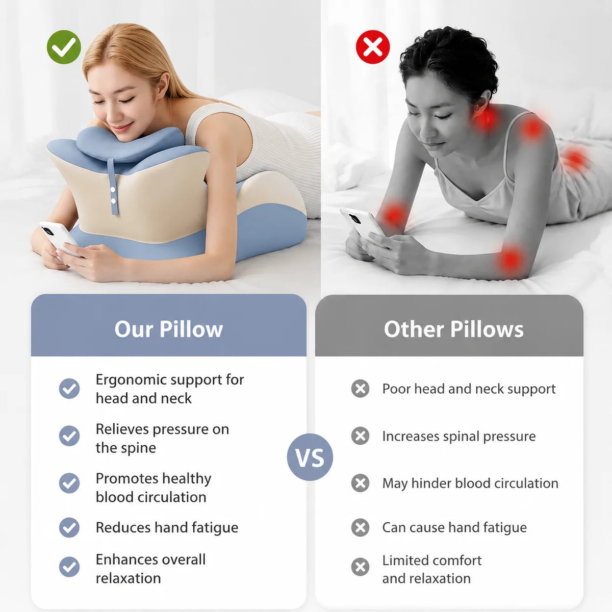 Ergonomic Memory Foam Stomach Reading Pillow With Removable Headrest
