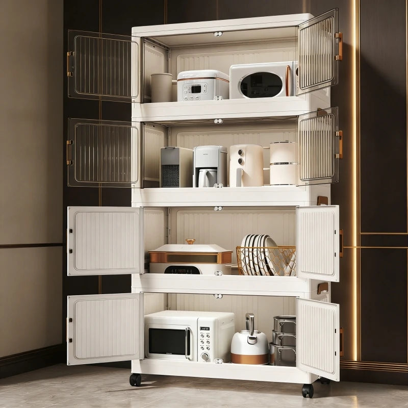 Foldable Stackable Plastic Storage Cabinet With Clear Doors On Wheels