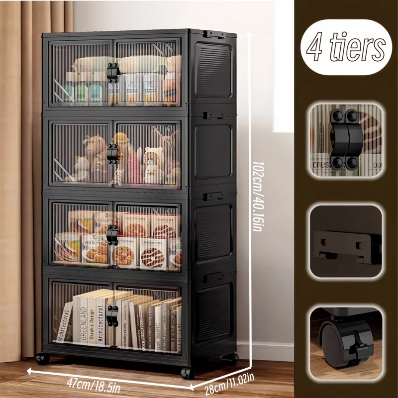 Onenoble Foldable Storage Cabinet With Clear Doors And Wheels