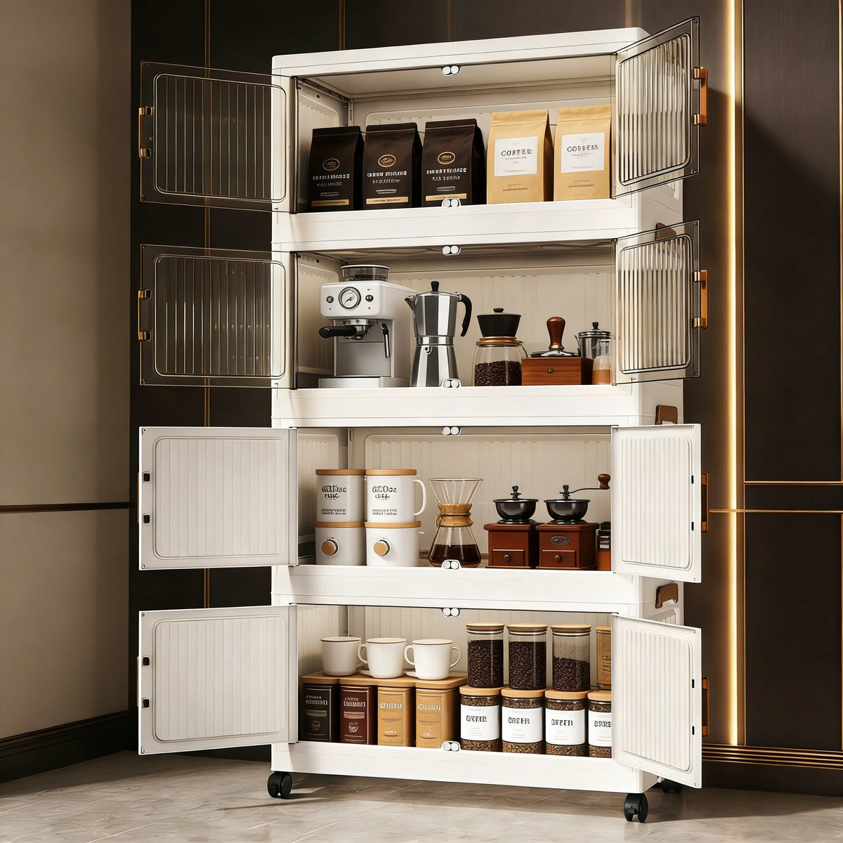 Foldable Stackable Plastic Storage Cabinet With Clear Doors On Wheels