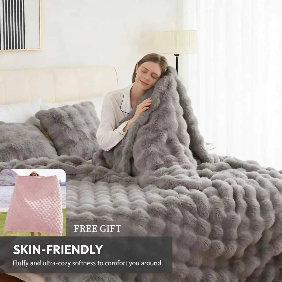 ROSEKIND Soft Faux Fur Rabbit Blanket For Living Room