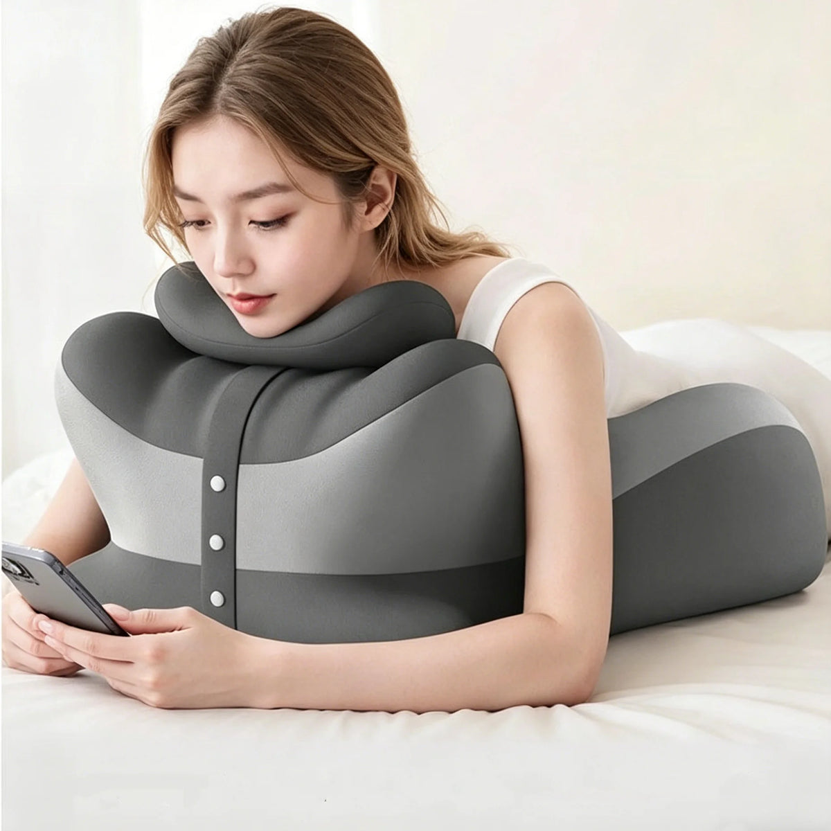 Ergonomic Memory Foam Stomach Reading Pillow With Removable Headrest
