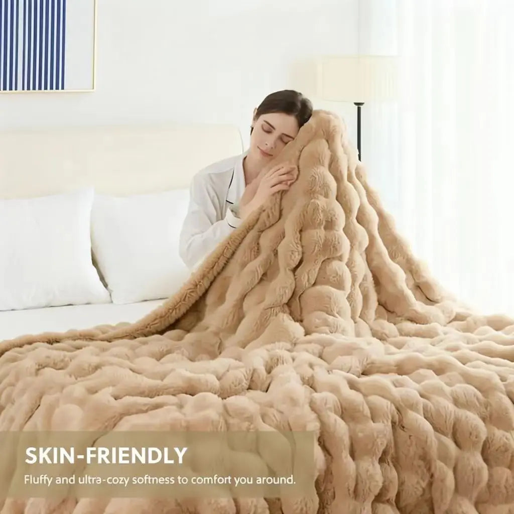 ROSEKIND Soft Faux Fur Rabbit Blanket For Living Room