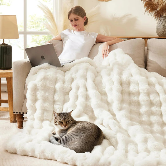 ROSEKIND Soft Faux Fur Rabbit Blanket For Living Room