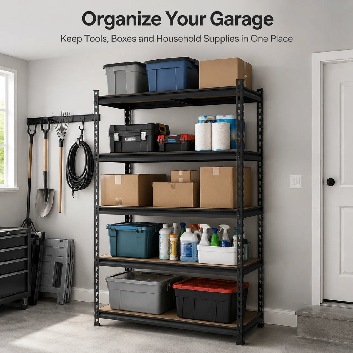 Adjustable Metal Storage Rack With Mdf Shelves For Indoor Use