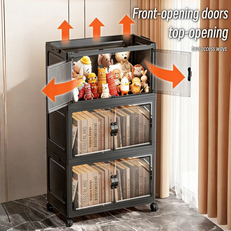 Onenoble Foldable Storage Cabinet With Clear Doors And Wheels