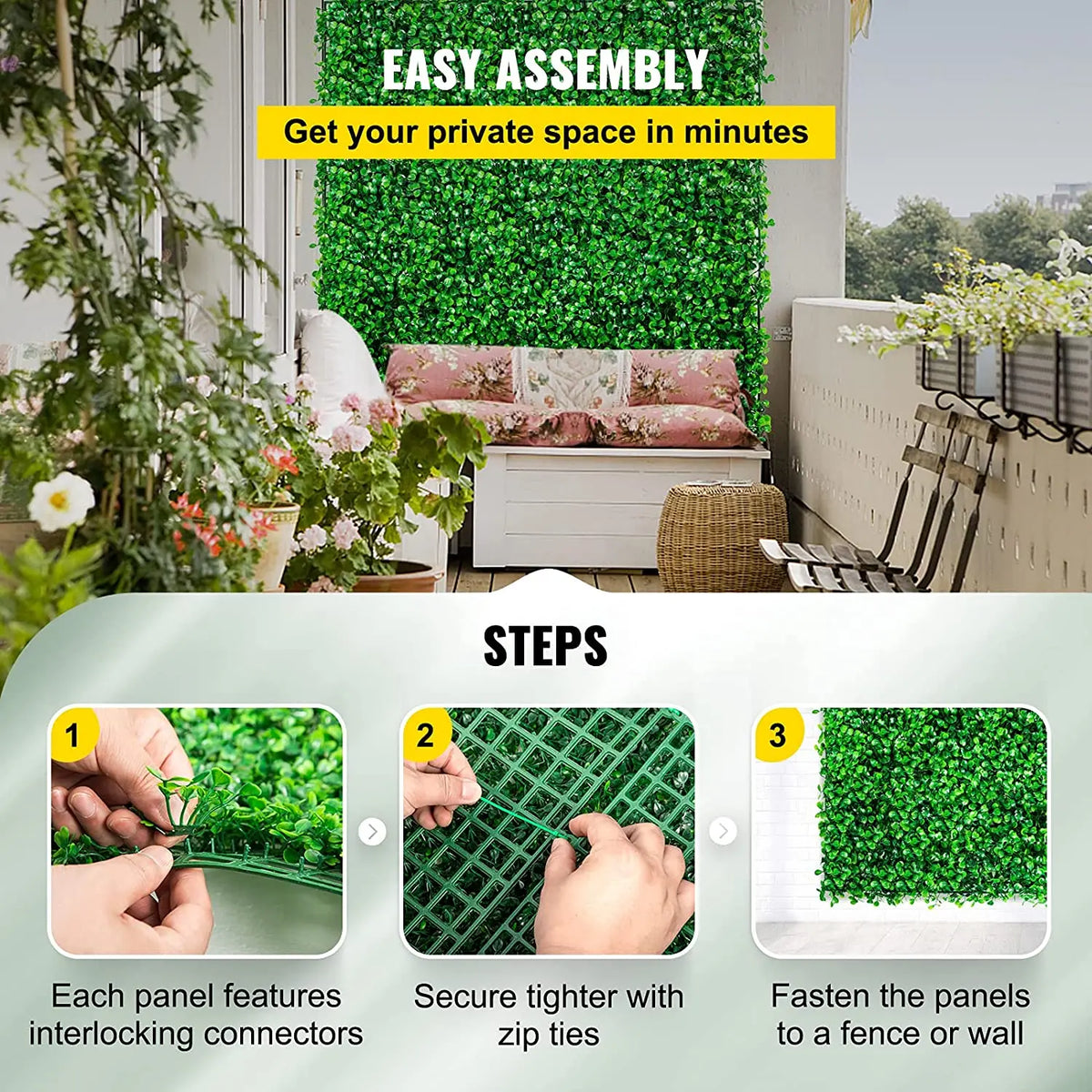 SucceBuy Artificial Boxwood Hedge Wall Panels Fake Grass Backdrop
