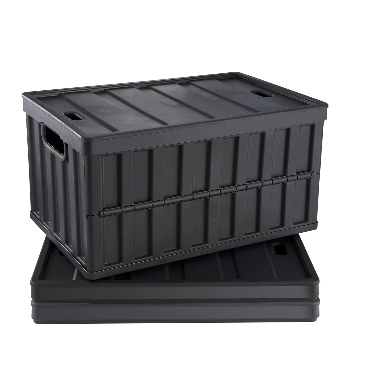 Folding Storage Bins With Lids Stackable Plastic Organizers Set Of 3
