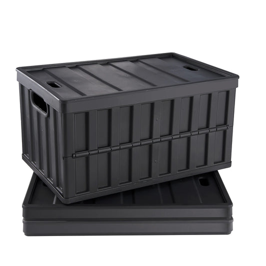 Folding Storage Bins With Lids Stackable Plastic Organizers Set Of 3