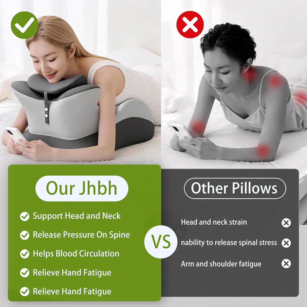 Ergonomic Memory Foam Prone Reading Pillow Removable Headrest Support
