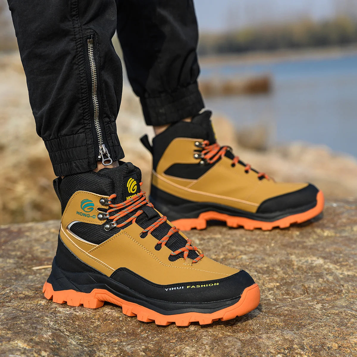 Veigar Men Breathable Leather Anti Puncture Steel Toe Work Boots