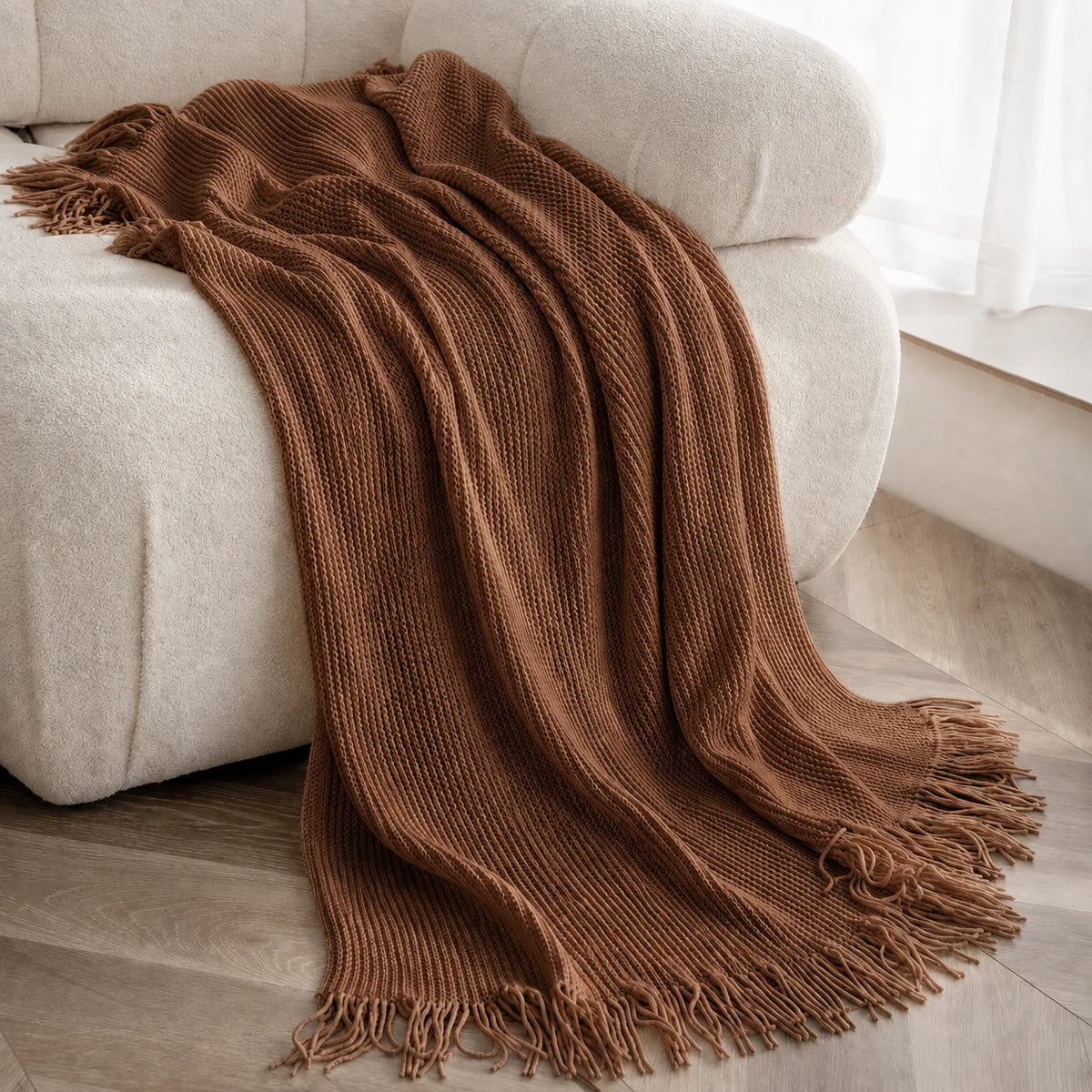 Cable Knit Throw Blanket With Tassel Fringe 100 Percent Acrylic