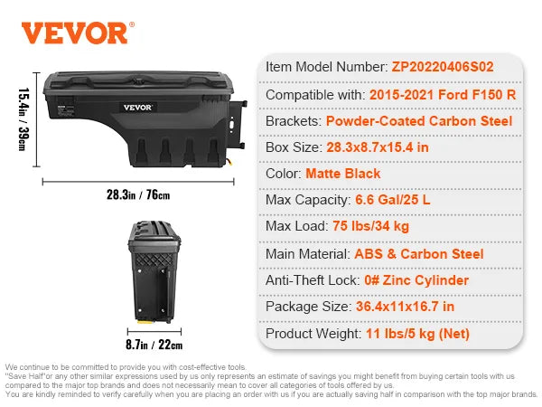 SucceBuy Waterproof Truck Bed Storage Box With Password Lock